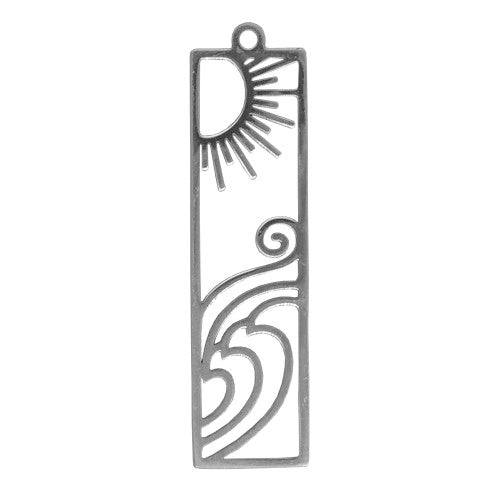 Pendants, Stainless Steel, Rectangle, Sun & Ocean, Silver, 41mm - BEADED CREATIONS