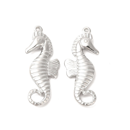 Pendants, Stainless Steel, Seahorse, Silver, 30mm - BEADED CREATIONS