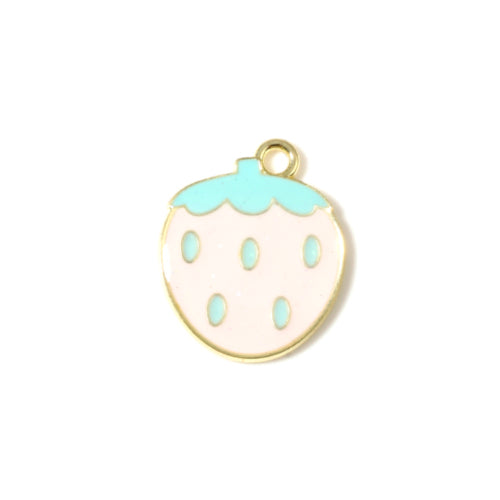 Pendants, Strawberry, Light Pink, Enamel, Gold Plated, Alloy, 20mm - BEADED CREATIONS