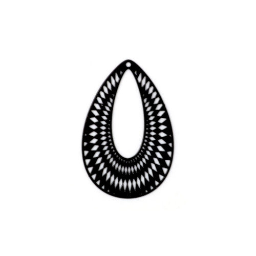 Pendants, Teardrop, Laser-Cut, Black, Enamel, Iron, 4.1cm - BEADED CREATIONS