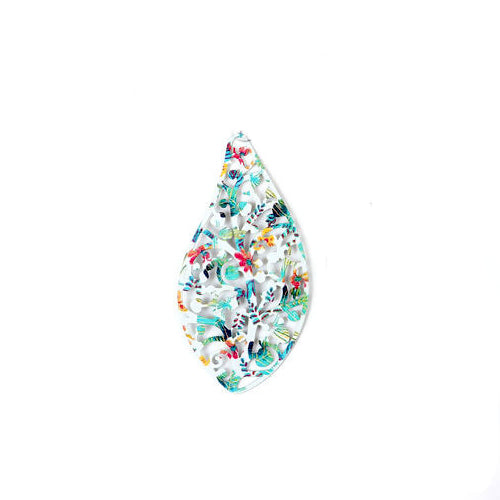 Pendants, Teardrop, Laser-Cut, Floral, Multicolor, Enamel, Alloy, 70mm - BEADED CREATIONS