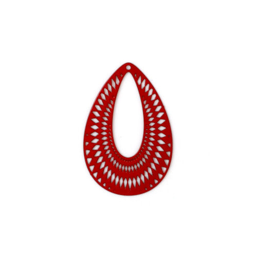 Pendants, Teardrop, Laser-Cut, Red, Enamel, Iron, 4.1cm. - BEADED CREATIONS