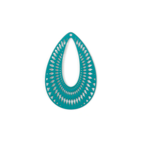 Pendants, Teardrop, Laser-Cut, Turquoise, Enamel, Iron, 4.1cm - BEADED CREATIONS