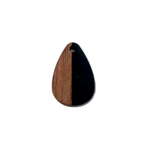 Pendants, Teardrop, Walnut Wood, Resin, Black, 22mm - BEADED CREATIONS