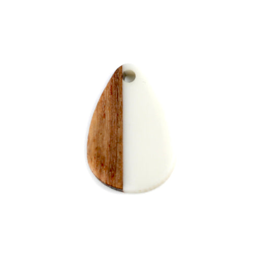 Pendants, Teardrop, Walnut Wood, Resin, White, 22mm - BEADED CREATIONS