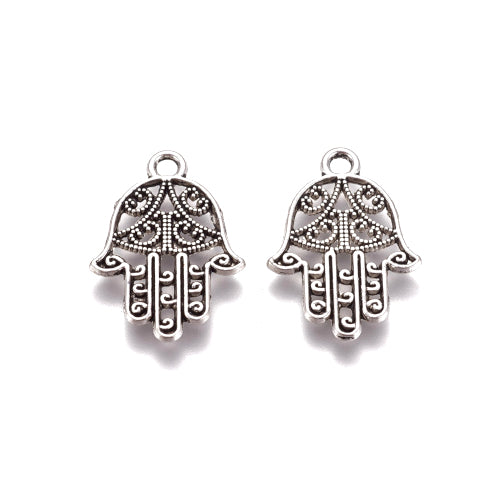 Pendants, Tibetan Style, Hamsa Hand Symbol, Antique Silver, Alloy, 21mm - BEADED CREATIONS