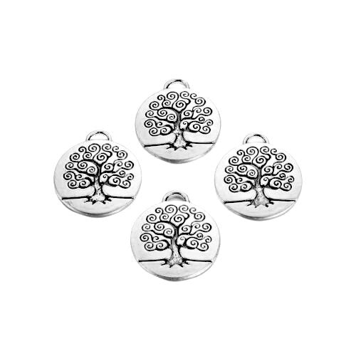 Pendants, Tibetan Style, Round, Etched, Tree of Life, Antique Silver, 27mm - BEADED CREATIONS