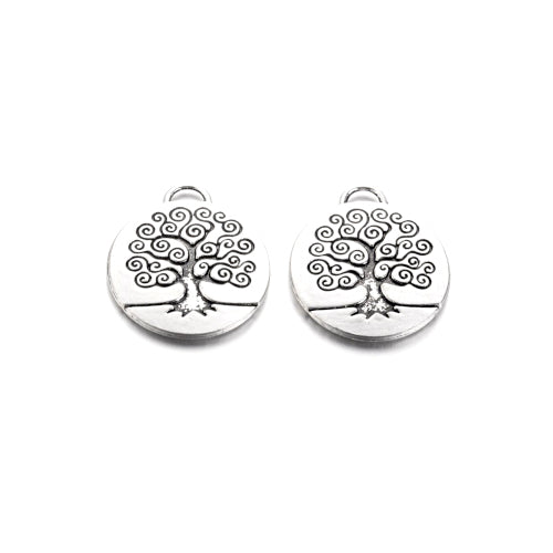 Pendants, Tibetan Style, Round, Etched, Tree of Life, Antique Silver, 27mm - BEADED CREATIONS