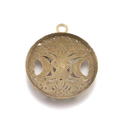 Pendants, Tibetan Style, Round, Triple Goddess, Pentacle, Antique Bronze, 39mm - BEADED CREATIONS