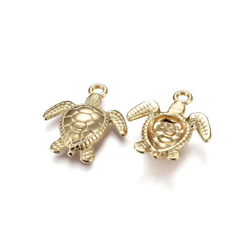 Pendants, Tibetan Style, Sea Turtle, Single-Sided, 14K Gold Plated, Alloy, 28.5mm - BEADED CREATIONS