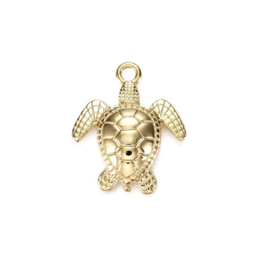 Pendants, Tibetan Style, Sea Turtle, Single-Sided, 14K Gold Plated, Alloy, 28.5mm - BEADED CREATIONS
