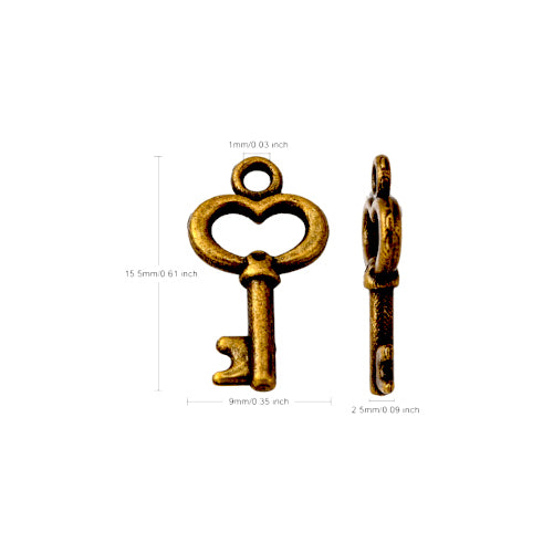 Pendants, Tibetan Style, Skeleton Key, Antique Bronze, Alloy, 15.5mm - BEADED CREATIONS