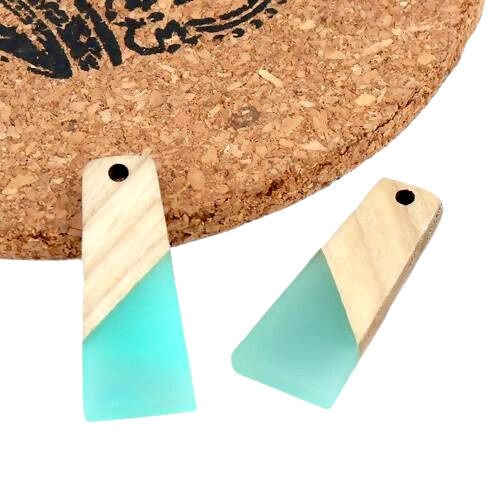 Pendants, Trapezoid, Walnut Wood, Resin, Turquoise, 30mm - BEADED CREATIONS