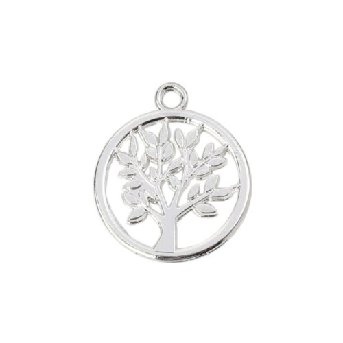 Pendants, Tree Of Life, Round, Cut-Out, Silver Plated, Alloy, 20mm - BEADED CREATIONS