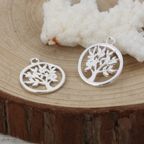 Pendants, Tree Of Life, Round, Cut-Out, Silver Plated, Alloy, 20mm - BEADED CREATIONS