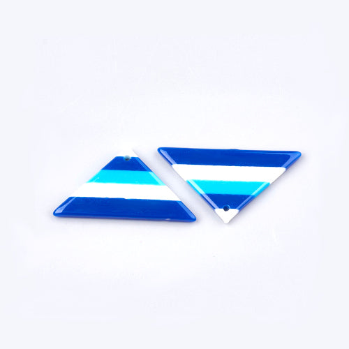 Pendants, Triangle, Blue, White, Striped, Acetate, 24mm - BEADED CREATIONS