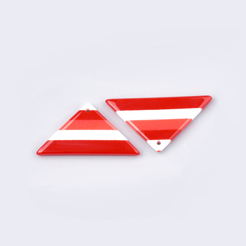 Pendants, Triangle, Red, White, Striped, Acetate, 24mm - BEADED CREATIONS