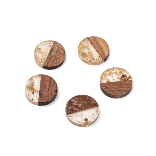 Pendants, Walnut Wood And Resin, Clear, Gold Foil, Round, Focal, Drop, 18mm - BEADED CREATIONS