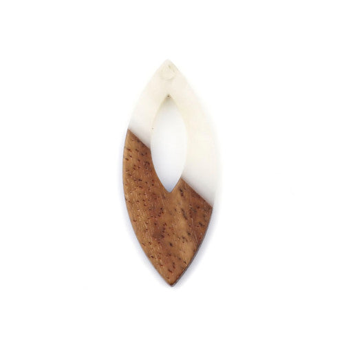 Pendants, Walnut Wood And Resin, Creamy White, Marquise, Focal, Drop, 3.8cm - BEADED CREATIONS