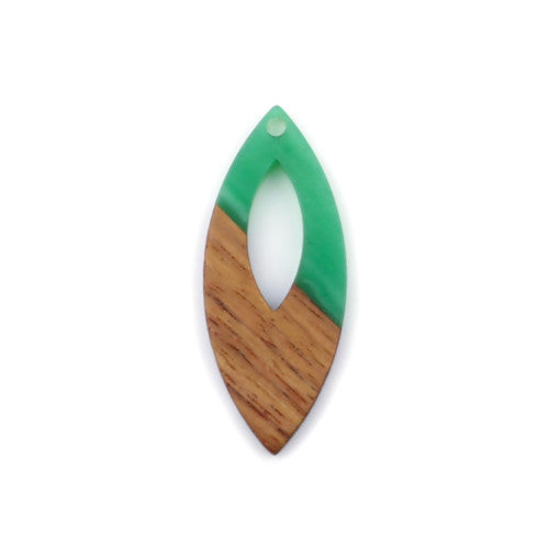 Pendants, Walnut Wood And Resin, Green, Marquise, Focal, Drop, 3.8cm - BEADED CREATIONS