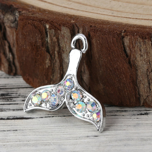 Pendants, Whale Tail, Crystals, Silver, Alloy, 20mm - BEADED CREATIONS