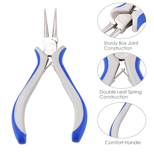 Pliers, Carbon Steel Jewelry Pliers, Round Nose, Blue And White, 12.5cm - BEADED CREATIONS