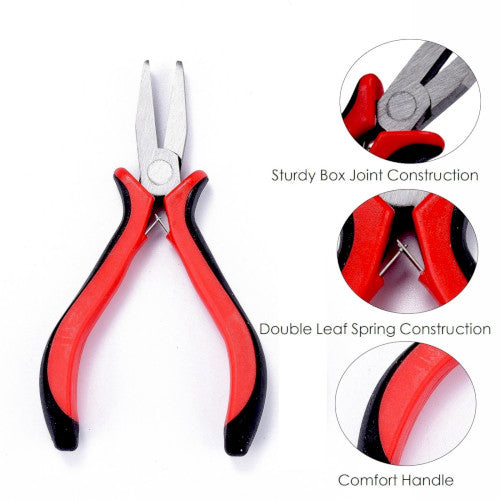 Pliers, Flat Nose Pliers, Carbon Steel, Rubber, Red, Black, 12.7cm - BEADED CREATIONS