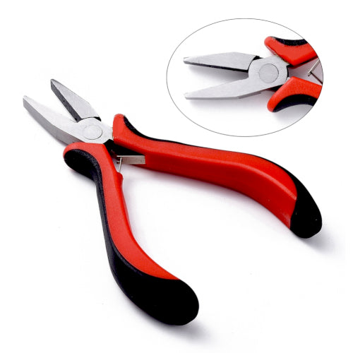 Pliers, Flat Nose Pliers, Carbon Steel, Rubber, Red, Black, 12.7cm - BEADED CREATIONS