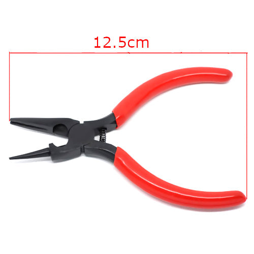 Pliers, Wire Wrapping Pliers, Round And Concave, Carbon Steel, Rubber, Red, 12.5cm - BEADED CREATIONS