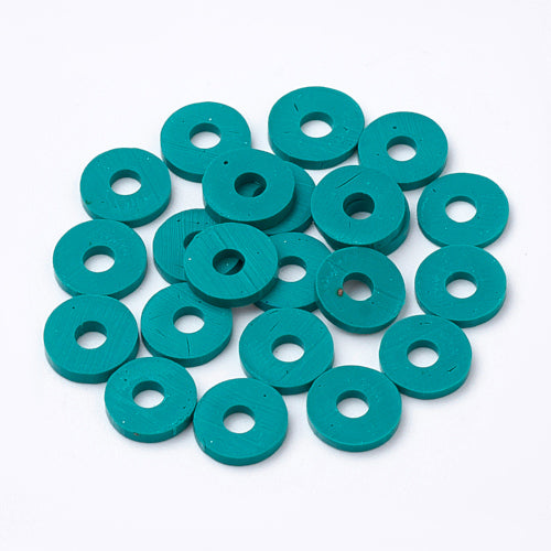Polymer Clay Beads, Fimo, Katsuki, Heishi, Flat, Round, Dark Cyan, 6mm - BEADED CREATIONS