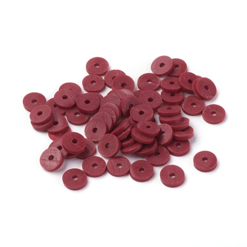 Polymer Clay Beads, Fimo, Katsuki, Heishi, Flat, Round, Dark Red, 6mm - BEADED CREATIONS