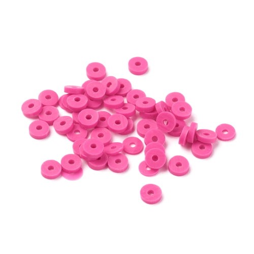 Polymer Clay Beads, Fimo, Katsuki, Heishi, Flat, Round, Fuchsia, 4mm - BEADED CREATIONS