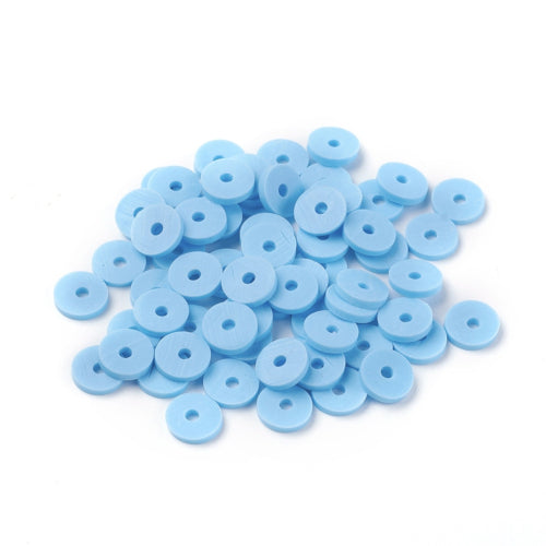 Polymer Clay Beads, Fimo, Katsuki, Heishi, Flat, Round, Light Blue, 6mm - BEADED CREATIONS