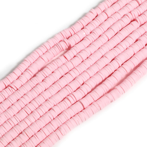 Polymer Clay Beads, Fimo, Katsuki, Heishi, Flat, Round, Light Pink, 6mm - BEADED CREATIONS