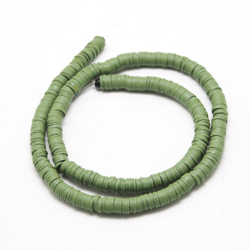 Polymer Clay Beads, Fimo, Katsuki, Heishi, Flat, Round, Olive Green, 6mm - BEADED CREATIONS