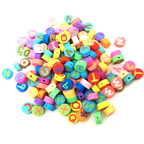 Polymer Clay Beads, Handmade, Flat, Round, Alphabet, Letters A-Z, Assorted, 10mm - BEADED CREATIONS