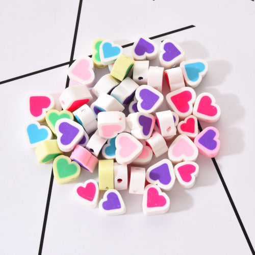 Polymer Clay Beads, Hearts, Mixed Colors, 8-10mm - BEADED CREATIONS