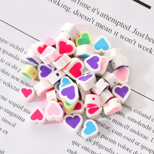 Polymer Clay Beads, Hearts, Mixed Colors, 8-10mm - BEADED CREATIONS