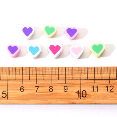 Polymer Clay Beads, Hearts, Mixed Colors, 8-10mm - BEADED CREATIONS