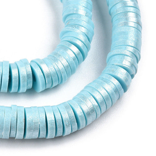 Polymer Clay Beads, Heishi Beads, Round, Pearlized, Light Sky Blue, 6mm - BEADED CREATIONS