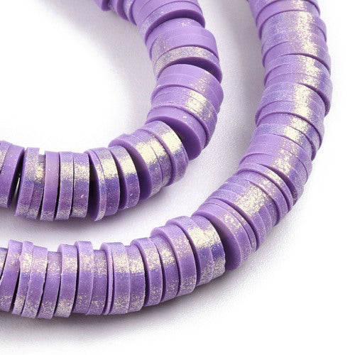 Polymer Clay Beads, Heishi Beads, Round, Pearlized, Lilac, 6mm - BEADED CREATIONS
