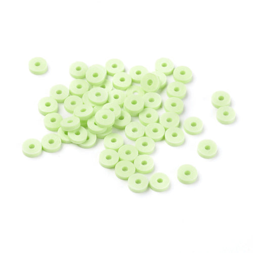 Polymer Clay Beads, Katsuki, Heishi Beads, Flat, Round, Light Green, 4mm - BEADED CREATIONS