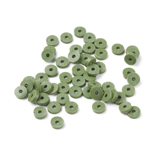 Polymer Clay Beads, Katsuki, Heishi Beads, Flat, Round, Olive Drab, 4mm - BEADED CREATIONS