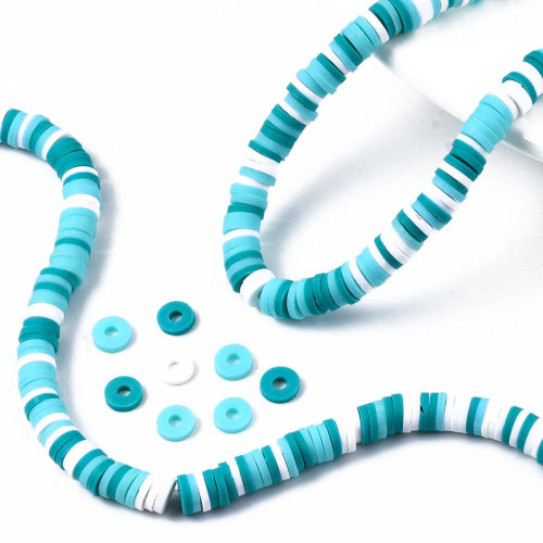 Polymer Clay Beads, Katsuki, Heishi Beads, Round, Cyan Mix, 6mm - BEADED CREATIONS