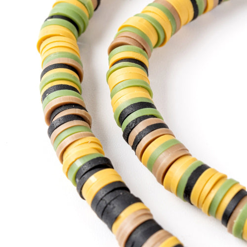 Polymer Clay Beads, Katsuki, Heishi Beads, Round, Olive Green Mix, 6mm - BEADED CREATIONS