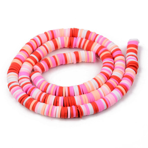 Polymer Clay Beads, Katsuki, Heishi Beads, Round, Red Mix, 6mm. - BEADED CREATIONS