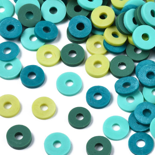 Polymer Clay Beads, Katsuki, Heishi Beads, Round, Teal Mix, 6mm - BEADED CREATIONS