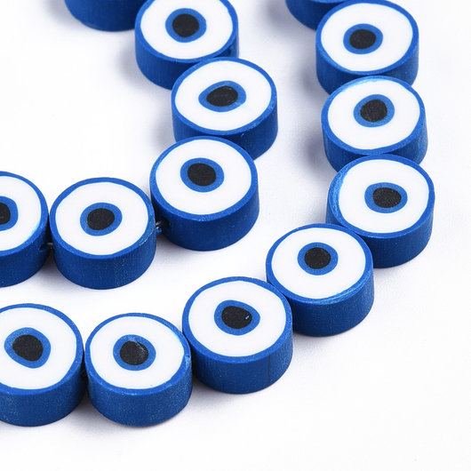 Polymer Clay Beads, Evil Eye, Flat, Round, Dark Blue, 8-11mm - BEADED CREATIONS