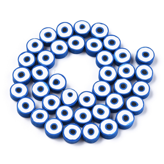 Polymer Clay Beads, Evil Eye, Flat, Round, Dark Blue, 8-11mm - BEADED CREATIONS