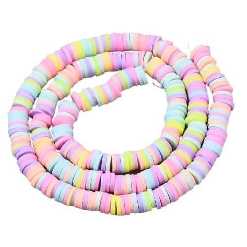 Polymer Clay Beads, Heishi, Flat, Round, Pastel Mix, 6mm - BEADED CREATIONS